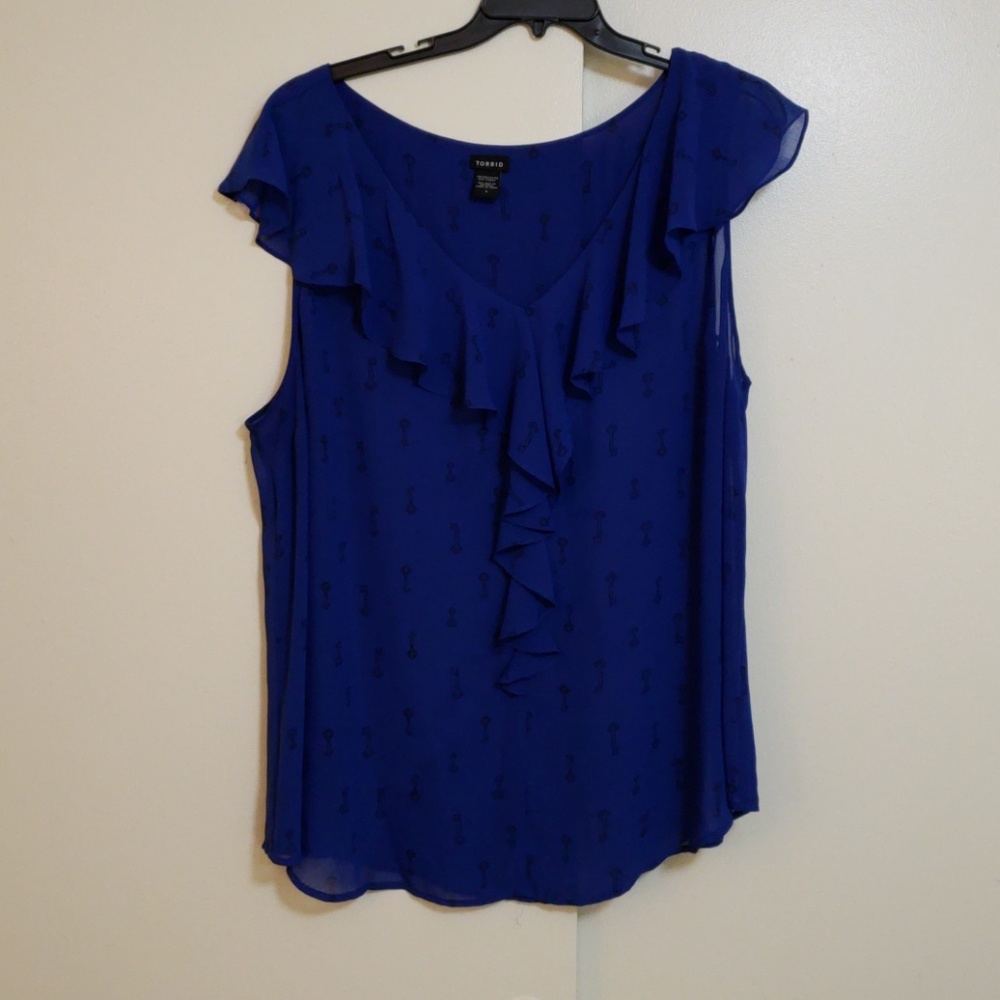 EUC Torrid Navy Blue Keys Sheer Blouse